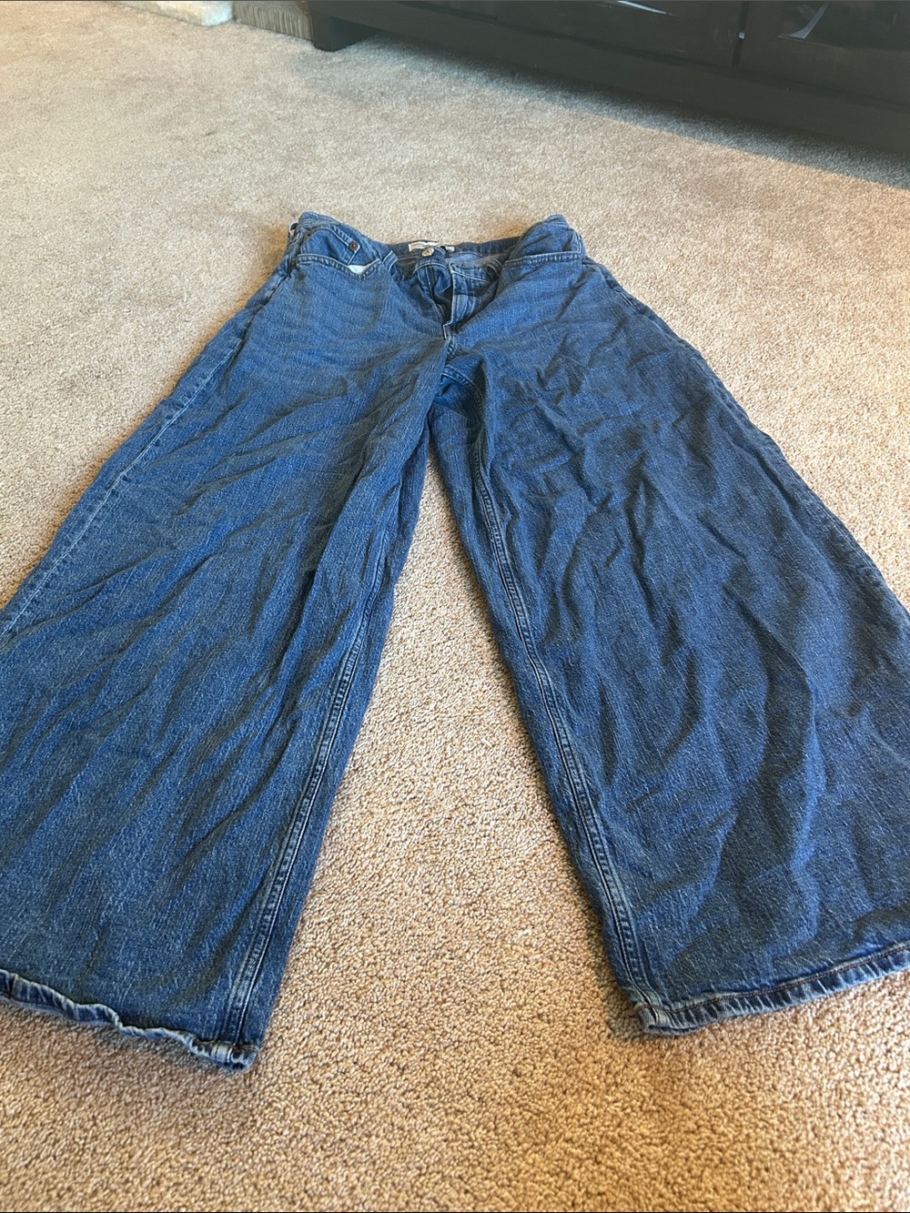 Ultra Wide Leg Blue Denim Jeans - Women's Curve Love Short Length.